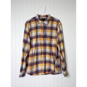 Lucky Brand Men's Plaid Flannel Button Down Shirt XL Yellow Red Blue Cozy Soft